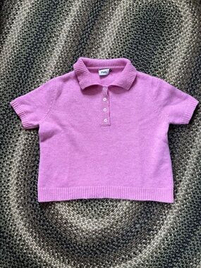 Feb Merino Wool Rose Polo Top Short Sleeve Sweater small